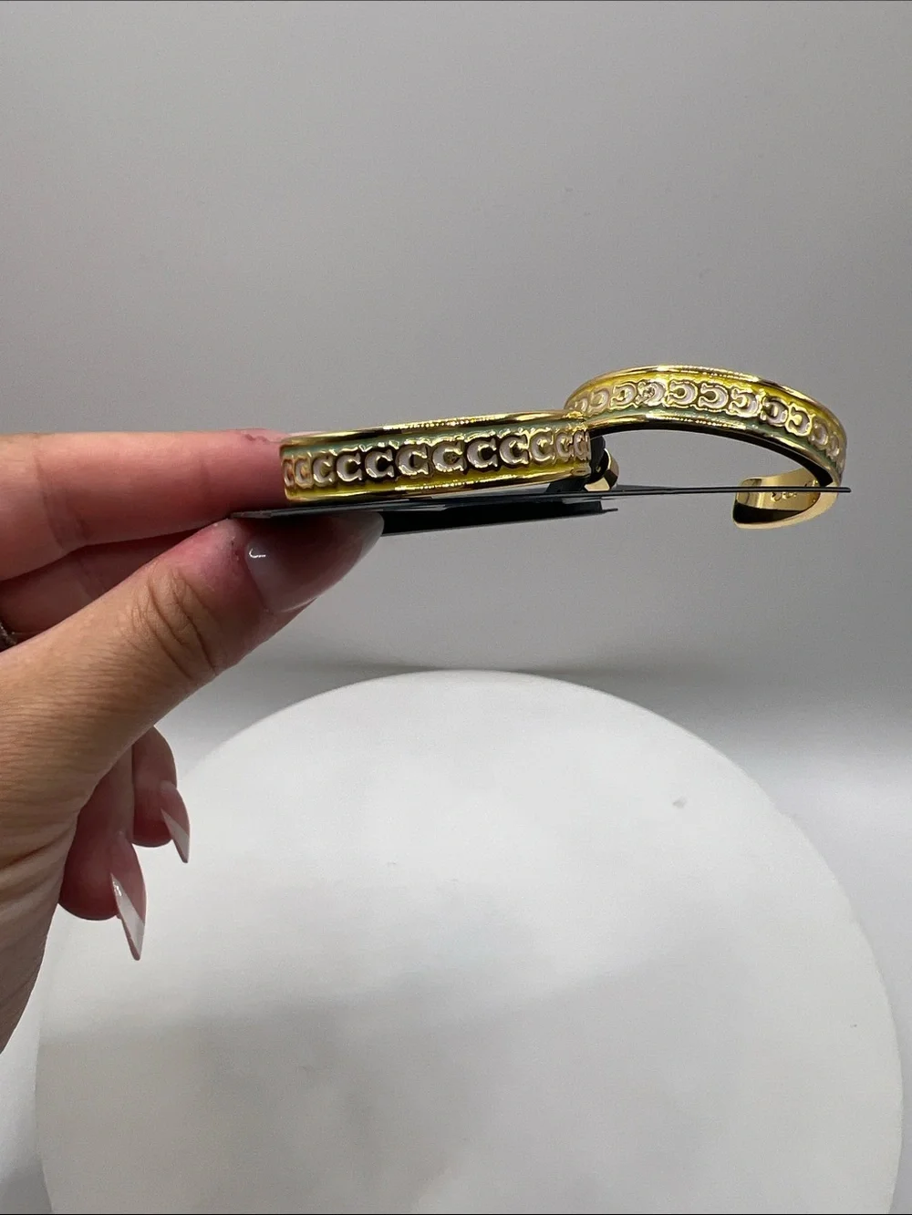 152. Coach Gold Tone and Multi Color Ceramic Hoop Earrings - Picture 3 of 5